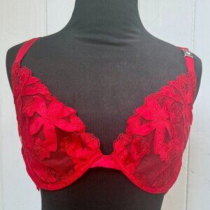 Victoria Secret Unlined Floral Embroidered Demi Red Lace with Underwire